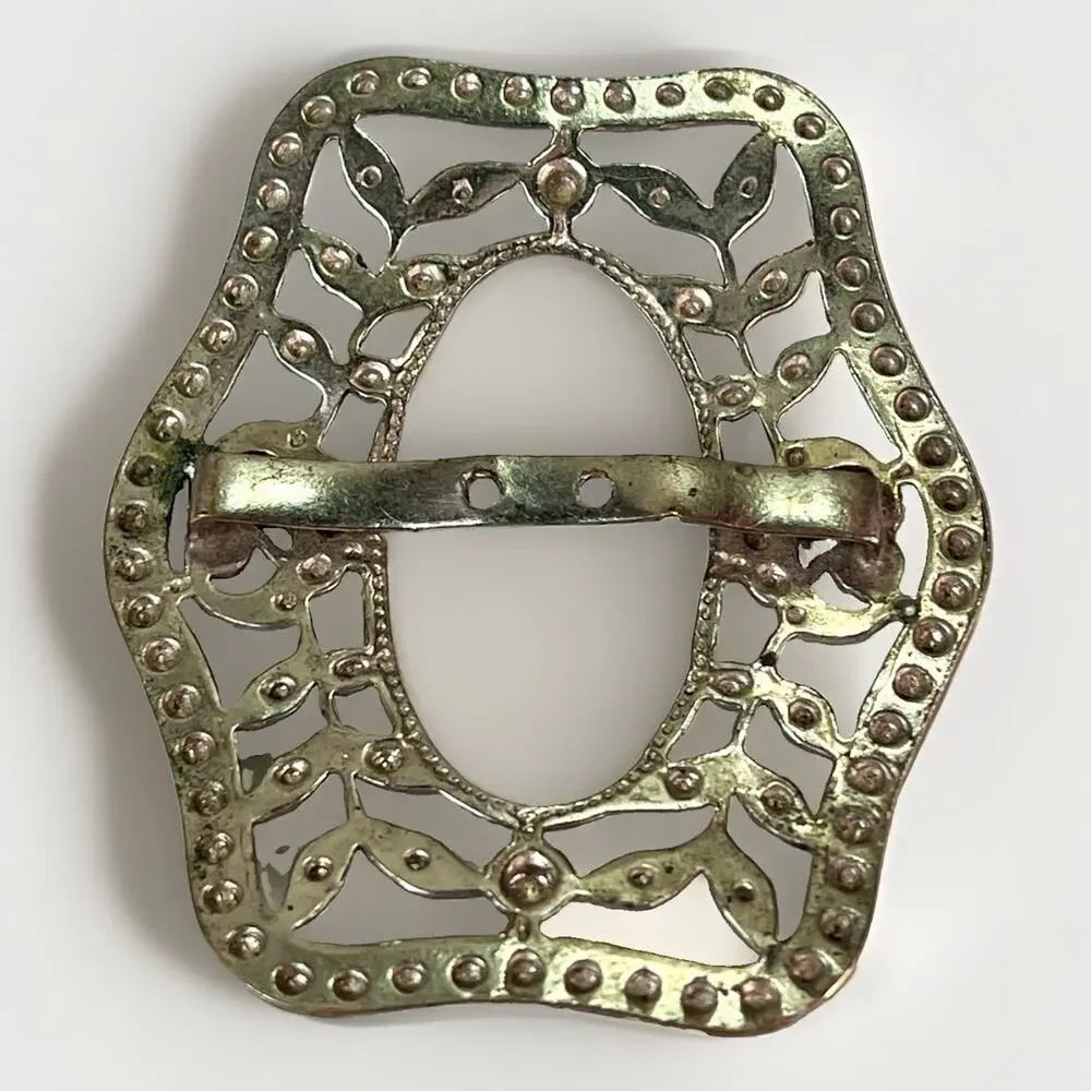 Vintage Silver Tone Floral Filigree Belt Buckle Openwork Western 2.5”